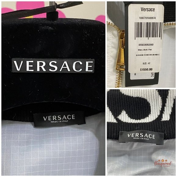 Authentic Versace White Black Pink Full Zip Nylon Jacket NWT - Size 42 - Picture 7 of 12